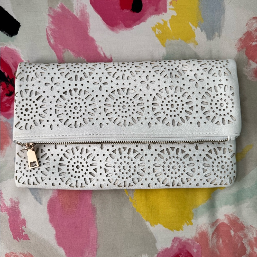Francesca's Collections White Laser-Cut Clutch